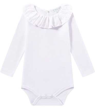 Body niña blanco con volantes en el cuello y mangas larga