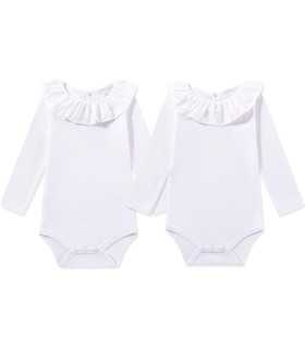 Body niña blanco con volantes en el cuello y mangas larga