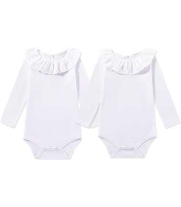 Body niña blanco con volantes en el cuello y mangas larga