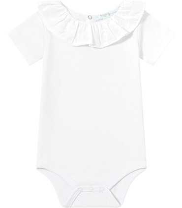 Body niña blanco con volantes en el cuello y mangas cortas