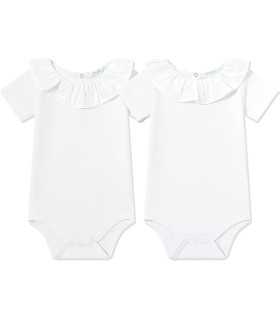 Body niña blanco con volantes en el cuello y mangas cortas