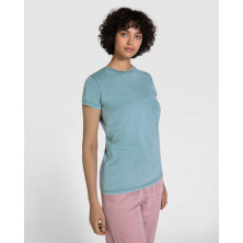 Camiseta mujer algodón peinado efecto lavado verde pato lavado