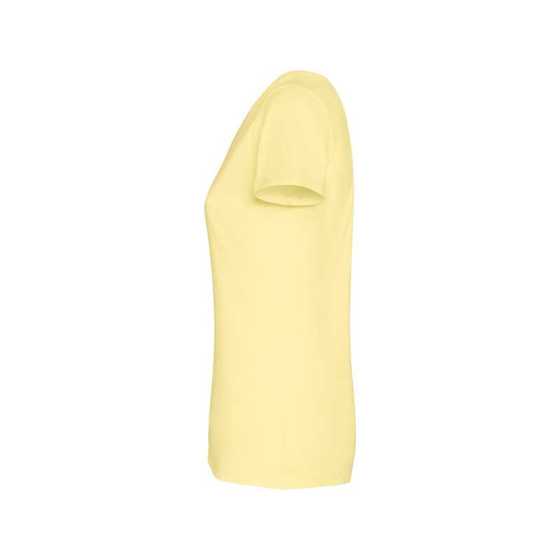 Camiseta mujer algodón peinado efecto lavado amarillo sweet lavado lateral derecho Camiseta mujer algodón peinado efecto lavado amarillo sweet lavado lateral derecho