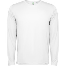 Camiseta técnica unisex poliéster reciclado blanco frontal Camiseta técnica unisex poliéster reciclado blanco frontal