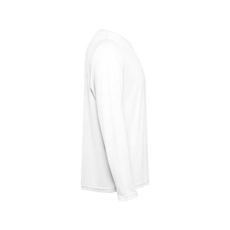 Camiseta técnica unisex poliéster reciclado blanco lateral izquierdo Camiseta técnica unisex poliéster reciclado blanco lateral izquierdo