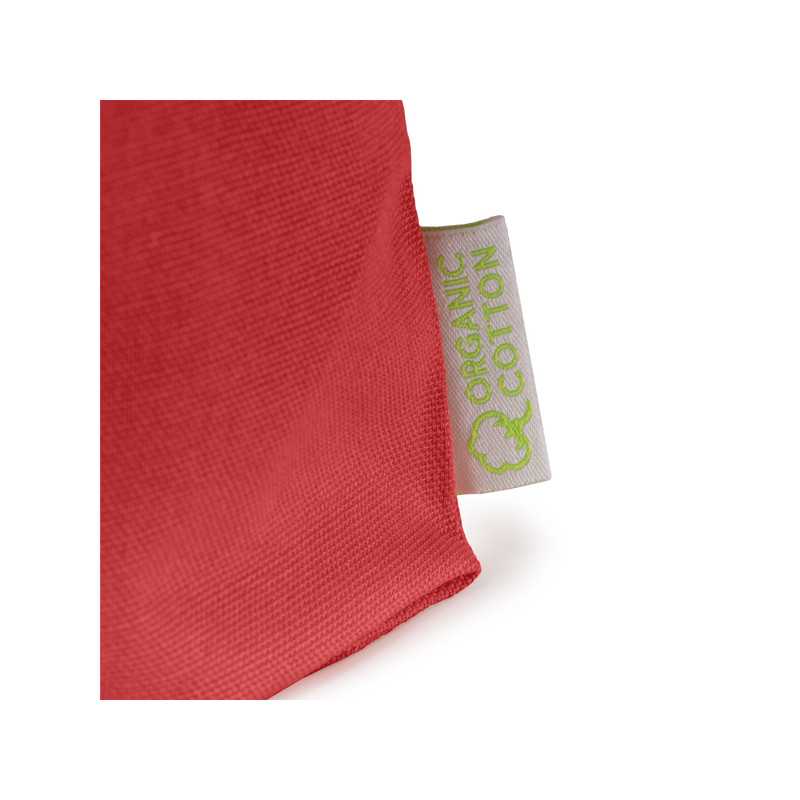 Bolsa algodón orgánico rojo crisantemo detalle