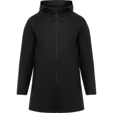 Chubasquero unisex poliéster con capucha negro frontal Chubasquero unisex poliéster con capucha negro frontal