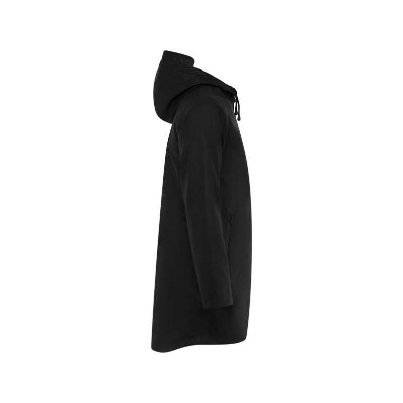 Chubasquero unisex poliéster con capucha negro lateral izquierdo Chubasquero unisex poliéster con capucha negro lateral izquierdo