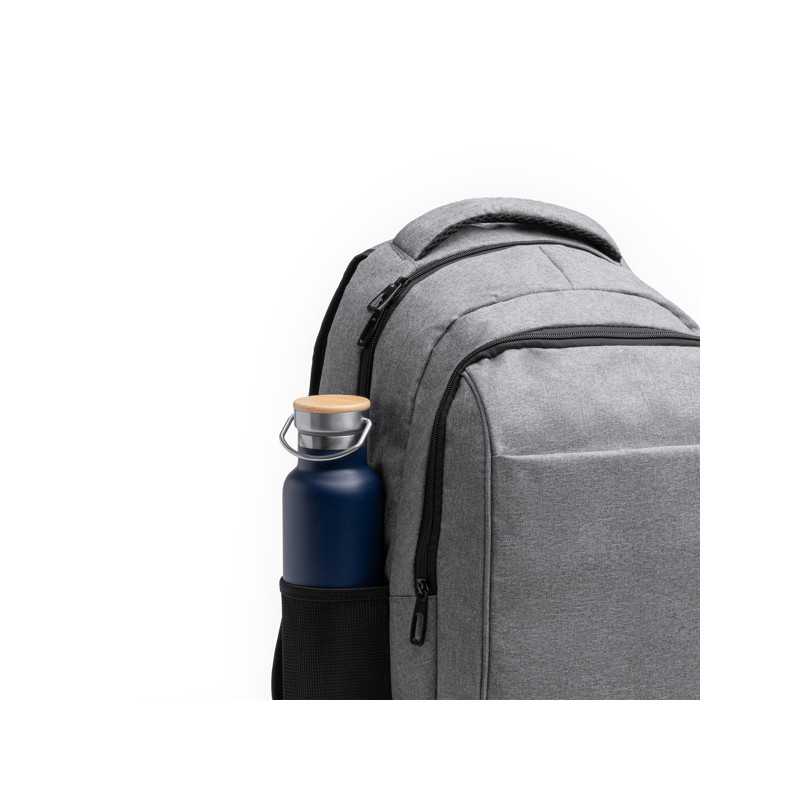 Mochila poliéster reciclado gris detalle