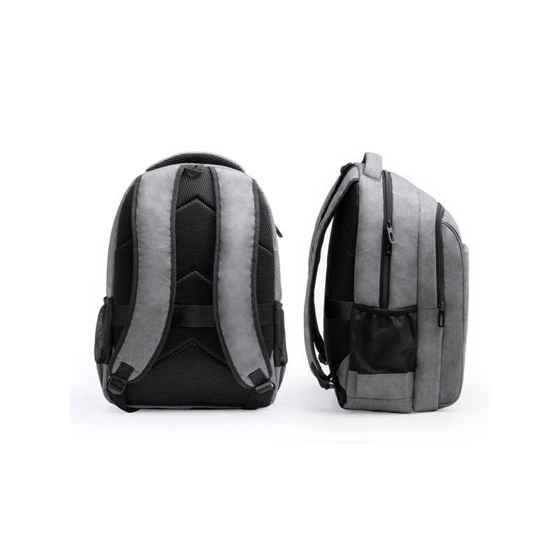 Mochila poliéster reciclado gris detalle