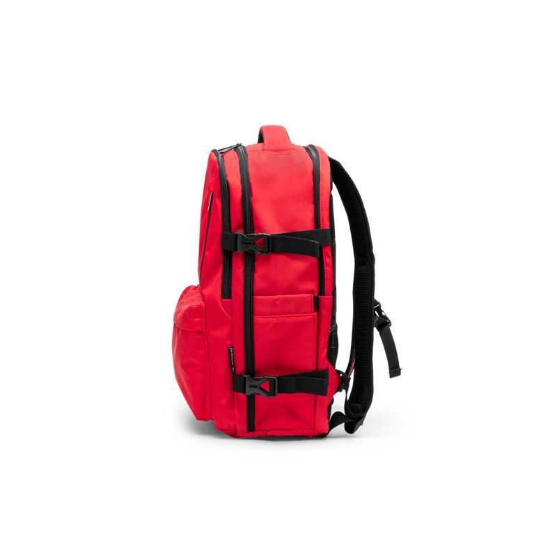 Mochila poliéster reciclado rojo detalle