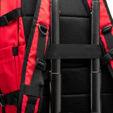 Mochila poliéster reciclado rojo detalle