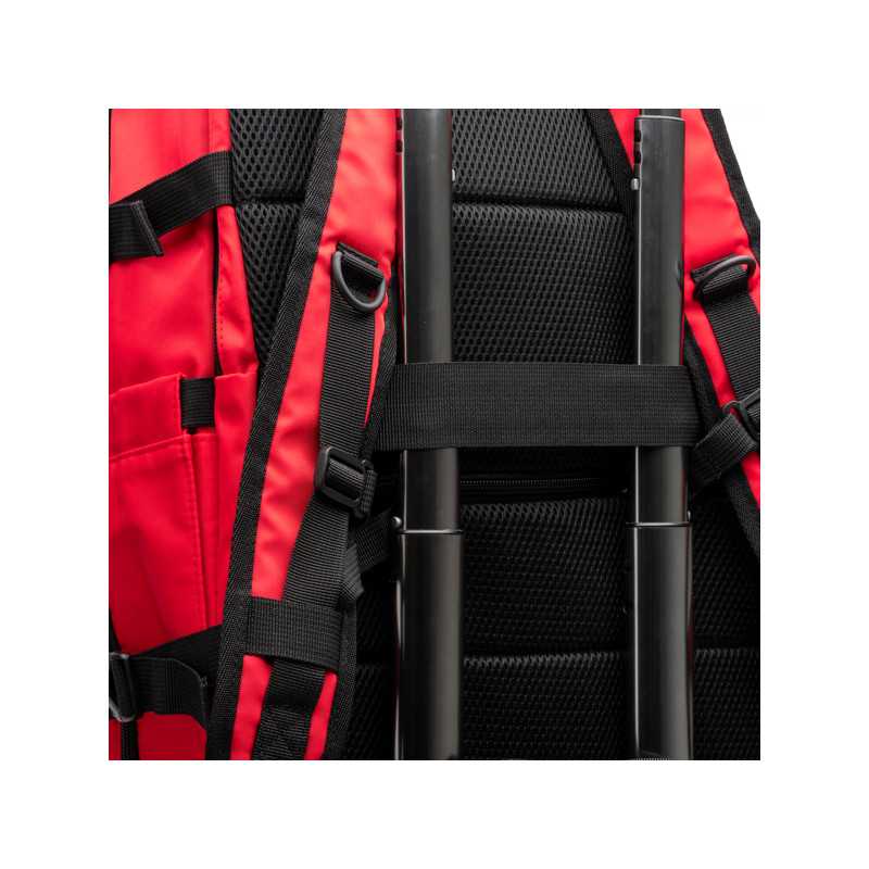 Mochila poliéster reciclado rojo detalle