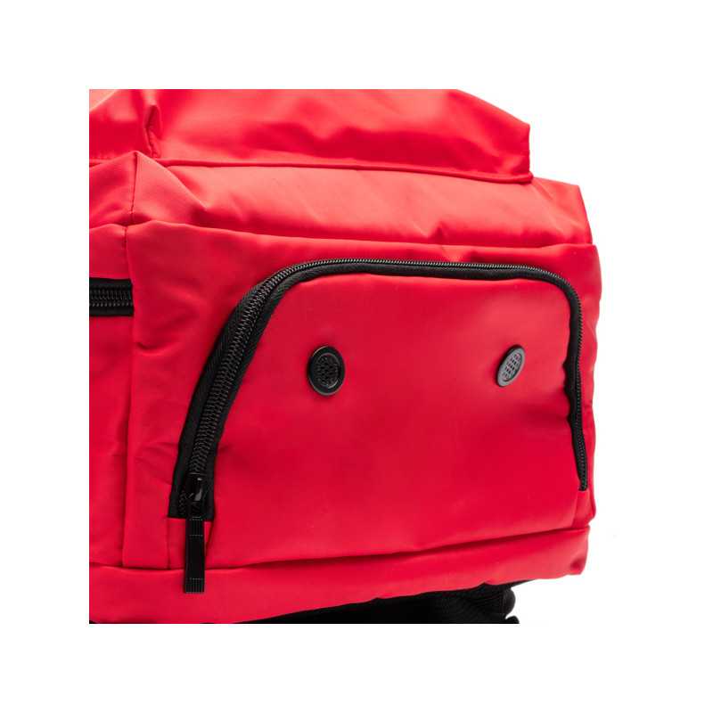 Mochila poliéster reciclado rojo detalle